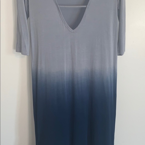 Blue ombré midi length dress with quarter sleeves - Picture 2 of 6